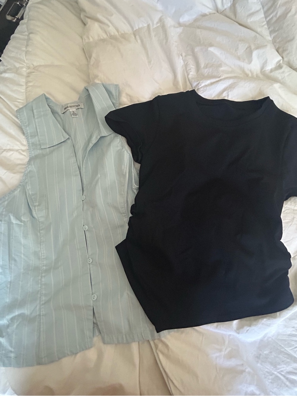 Bundle- Light Blue Striped Sleeveless Button Tank & Black Crewneck Tank